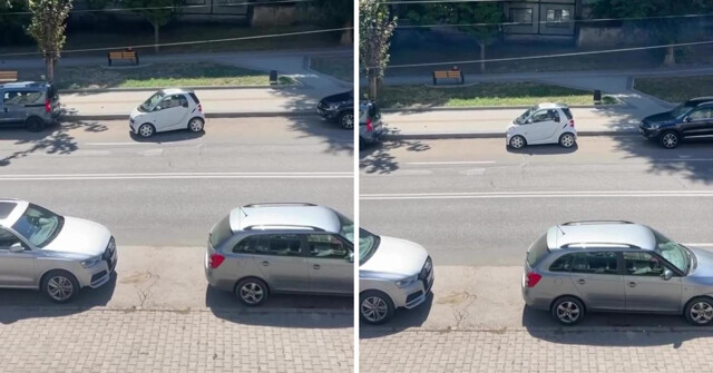 В Молдове мужик на маленькой машине не смог припарковаться, хотя места хватило бы даже для автобуса