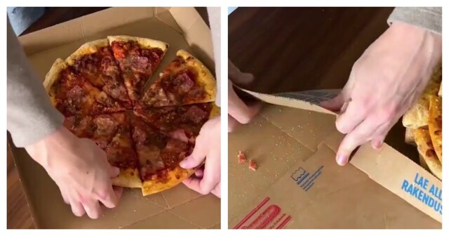 Как компактно сложить коробку с пиццей