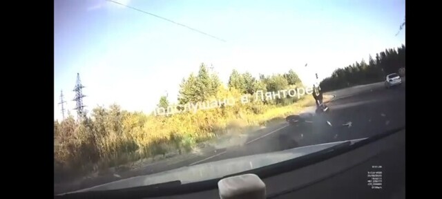 Мото ДТП в Лянторе, через двойную сплошную