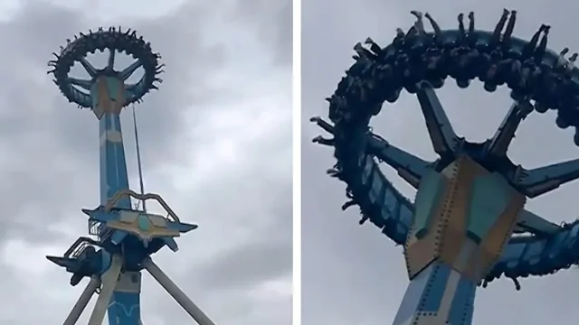 В Китае из-за неисправности аттракциона туристы застряли вверх ногами