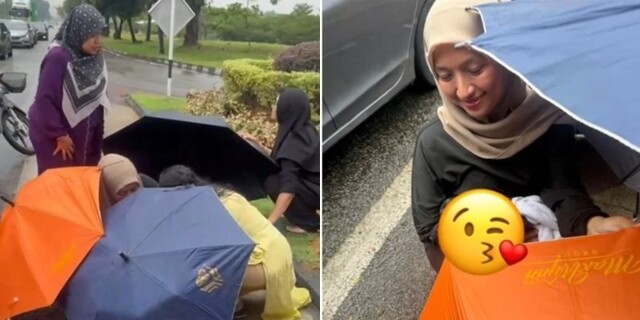 Женщина родила прямо на дороге, пока прохожие закрывали её зонтиками