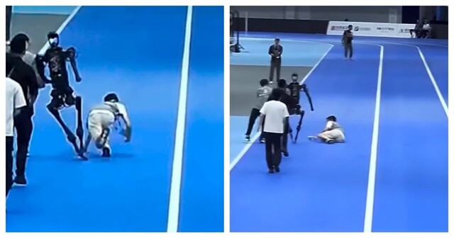 Робот-гуманоид сбил человека с ног во время забега