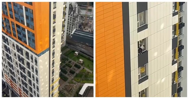 Без защиты и страховки: в Москве девушка помыла окна на 27 этаже