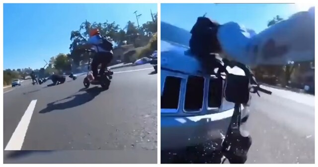 В США парни на мотосамокатах устроили «домино» на дороге