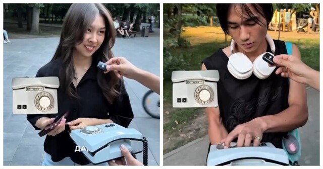 Казахстанская молодежь растерялась перед советским телефоном