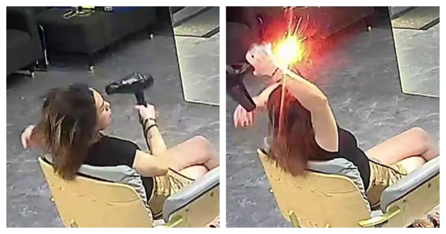 Фен загорелся в руках у девушки