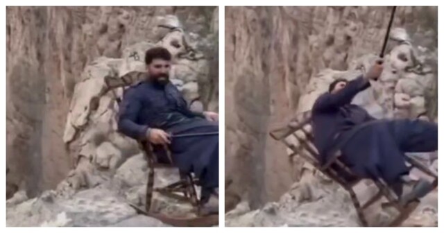 Чудак попытался сфотографироваться у пропасти и потерпел неудачу