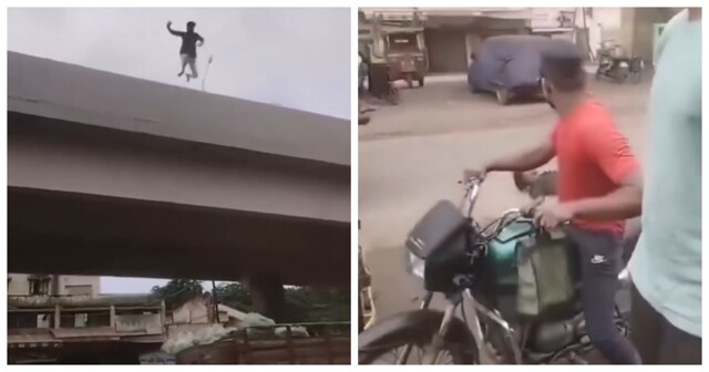 В Индии бродяга попытался повторить трюк Джеки Чана и прыгнул с моста в грузовик