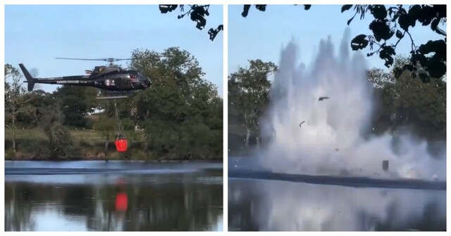 Во Франции пожарный вертолёт рухнул в пруд и разбился