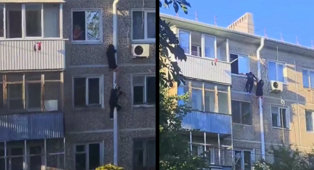 В Краснодаре мужчина и женщина вылезли из окна на водосточную трубу пятиэтажки