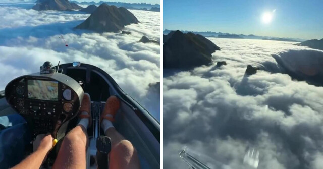 Во Франции пилот показал, как «падают» облака возле гор