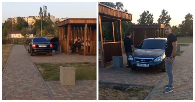 Компания парней заехала на тонированной «Приоре» прямо на пешеходную аллею городского парка