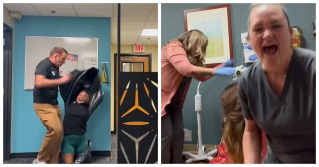 Работники прячутся в мусорные пакеты ради розыгрыша над начальником