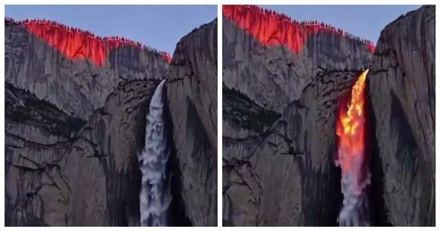 В калифорнийском национальном парке солнце "превращает" водопад в поток лавы