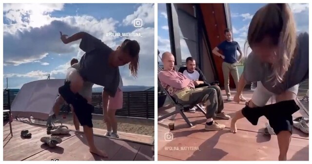 Кто быстрее наденет шорты без рук