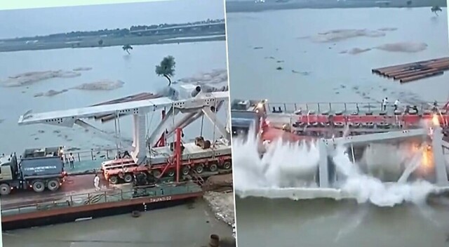 Погрузка балки на баржу закончилась неудачей