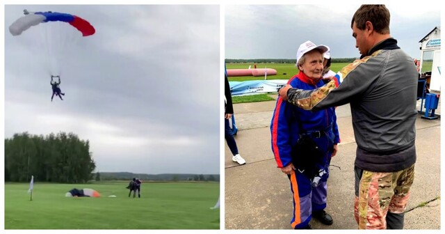 70-летняя бабушка впервые в жизни прыгнула с парашютом