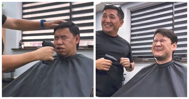 Парикмахер развлекал клиентов воздуходувкой для волос