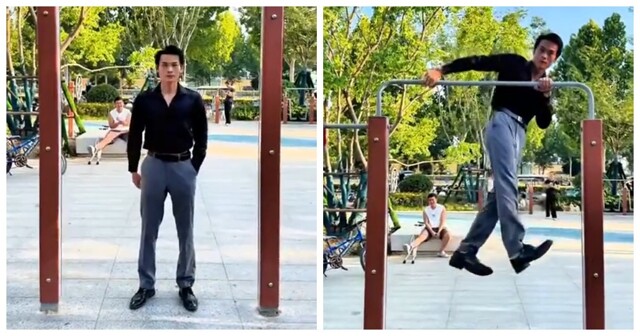 Парень исполнил «лунную походку» на турнике