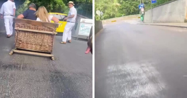 В Португалии начали спускаться с гор на гигантских корзинах для белья