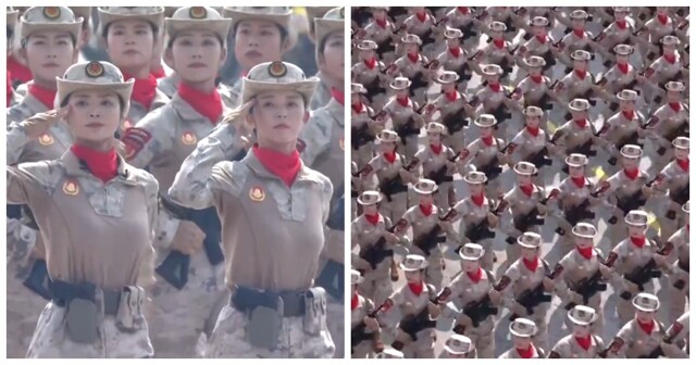 Китайские девушки на военном параде в Пекине