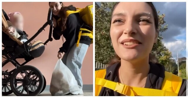 Молодая мама вынуждена работать курьером, возя с собой 11-месячного ребёнка