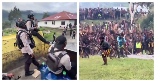 Лучники горных племён против полиции Индонезии