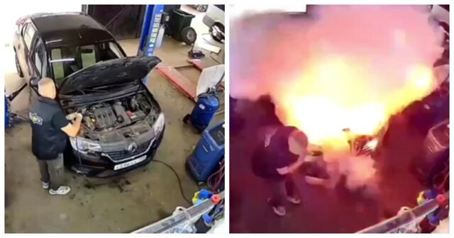 В автомастерской заправка фреоном закончилась небольшим взрывом