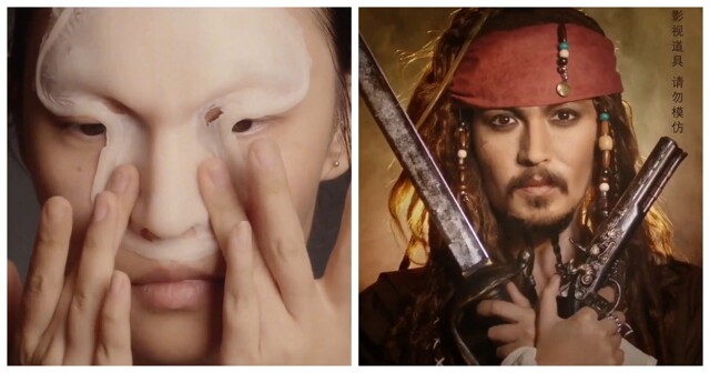 Китаянка превращается в знаменитостей с помощью грима