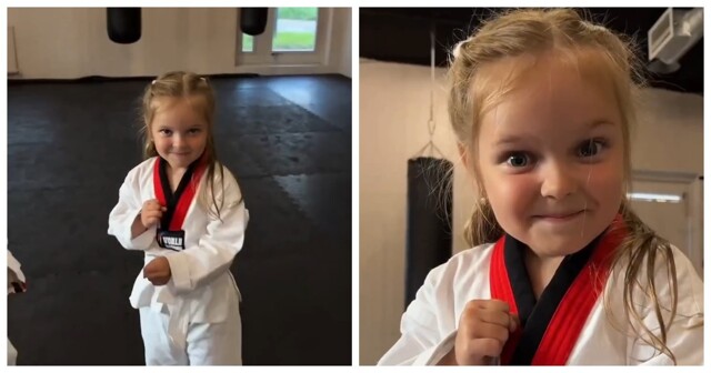 Каратэ с эмоциями: тренер учит девочку делать грозное лицо