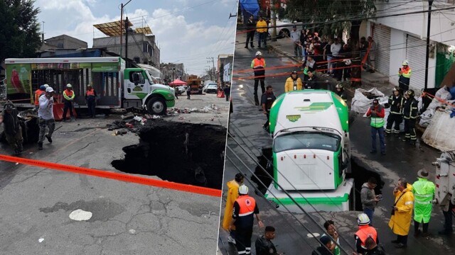 Грузовик провалился под землю в Мексике