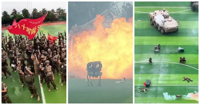 Демонстрация военной подготовки студентов китайского колледжа