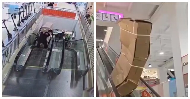 Сотрудники магазина сломали дорогой телевизор, когда спускали его на эскалаторе