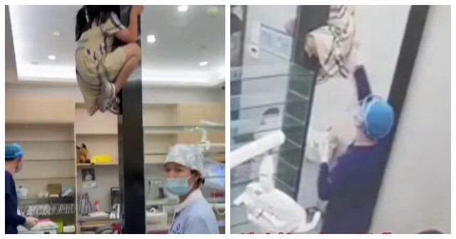 Девочка залезла под потолок из-за дентофобии