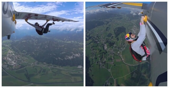 Скалолаз против гравитации: Домен Скофич перелез через самолет на высоте 2500 метров