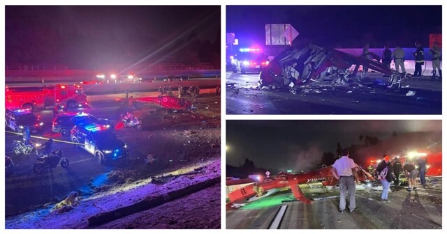 Момент падения санитарного вертолета на шоссе в Калифорнии попал на видео