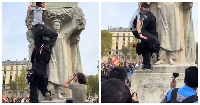 Женщина упала со статуи во время акции протеста в Париже