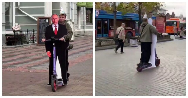 Школьник прокатил фигуру Владимира Путина по Хабаровску в честь дня его рождения