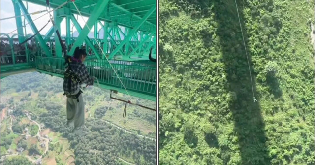 625 метров над землёй: в Китае запустили банджи-джампинг для самых смелых