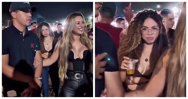 В объятиях своей девушки он не может оторвать взгляд от другой