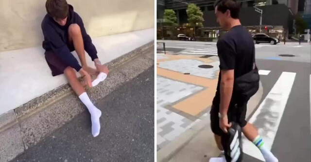 В Японии турист проверил чистоту улиц, пройдясь в одних носках