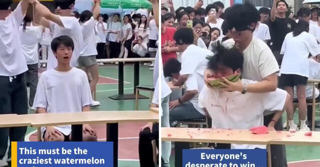В Китае прошёл конкурс по скоростному поеданию арбузов