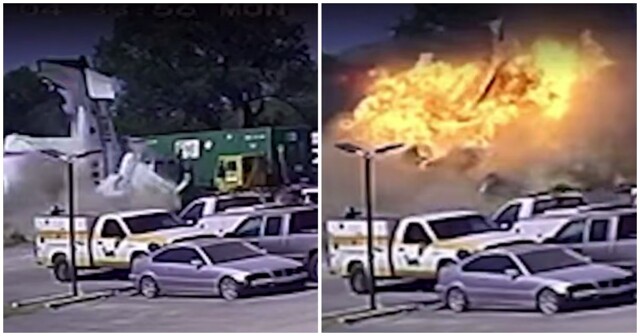 Момент падения самолёта на грузовики в Техасе попал на видео