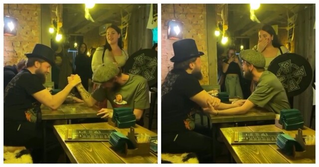 Болезненный финал поединка по армрестлингу