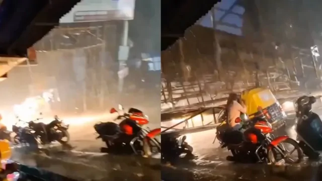 В Индии гигантский рекламный щит рухнул на тук-тук