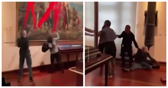 Экоактивисты облили красной краской картину Колумба в Мадриде