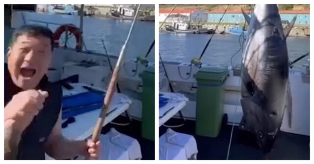 Рыбаки выловили гигантского тунца у Курильских островов