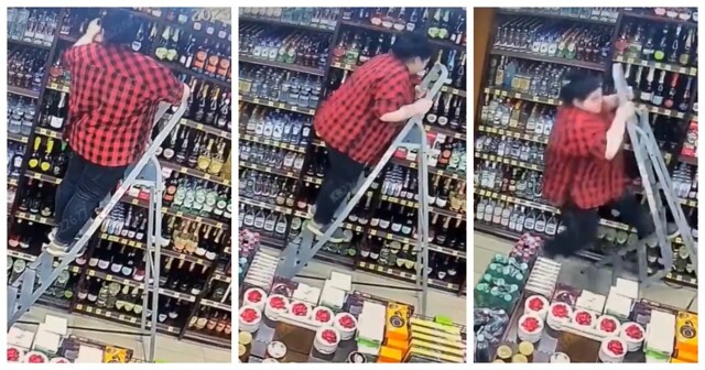 Сотрудник магазина нарушил технику безопасности, пытаясь выполнить задачу нестандартным способом