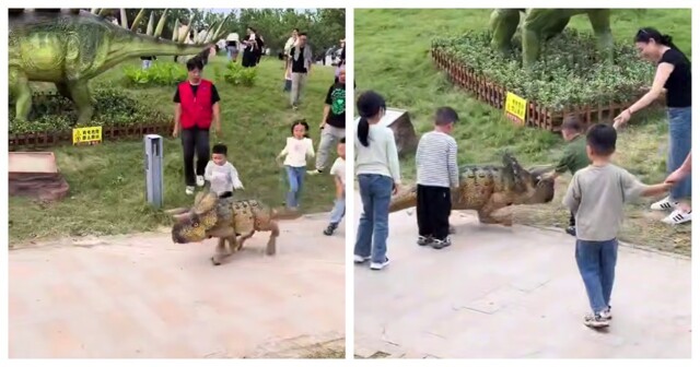 Робопёс-динозавр в развлекательном парке