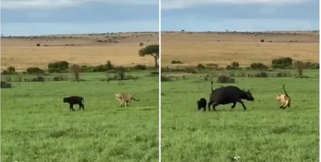 Буйвол вступил в бой против целого прайда львов и победил